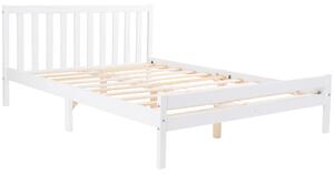 Solid Wooden Double Bed Frame 4ft6, No Box Spring Required, with Headboard and Footboard, Bedroom Furniture, 196x140x77 cm, White