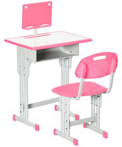HOMCOM Children's Study Desk and Chair Set, Adjustable Height with Drawer, Bookshelf, Cup Holder & Pen Groove, Pink Aosom UK