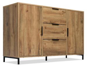Living Room Sideboard Cabinet, 2 Doors and 3 Drawers with Adjustable Shelf, Modern Storage Cabinet, 120x40x76 cm, Dark Oak