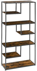 HOMCOM Industrial Bookcase Shelf, 7 Tier Metal Shelving, Storage Shelves for Living Room, Home Office, Bedroom, Rustic Brown Aosom UK