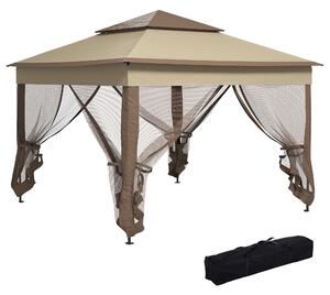 Outsunny 3 X 3(m) Meters Metal Gazebo Party Canopy Garden Pop Up Tent Outdoor Sun Shelter w/ Net Curtain Zipper Door - Khaki