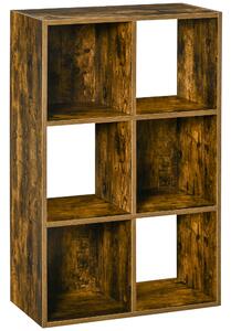 HOMCOM Industrial Style Storage Shelf, Bookcase, Bookshelf with 6 Compartments, Freestanding Shelving Unit for Living Room, Home, Brown Aosom UK