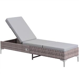 Outsunny PE Rattan Sun Lounger, Multi-position Backrest Adjustable Single Recliner, Sunbed Daybed w/ Removeable Cushion, for Garden, Light Grey