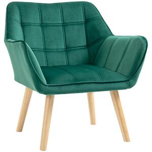 HOMCOM Accent Chair, Arm Chair with Wide Arms, Slanted Back, Thick Padding and Rubber Wooden Legs for Living Room, Green