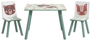 ZONEKIZ Kids Table and Chairs, Children Desk with 2 Chairs, 3 Pieces Toddler Activity Furniture Set for Bedroom, Nursery, Playroom, Green