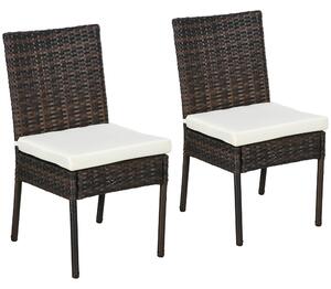 Outsunny Set of Two Armless Rattan Garden Chairs - Brown Aosom UK