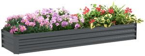 Outsunny Galvanised Raised Bed for Garden, Rectangular Outdoor Elevated Planter Box with Safety Edging and Open Bottom, 240 x 60cm, Grey