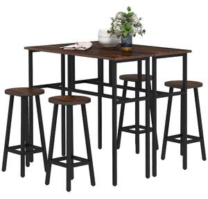 HOMCOM Bar Table and Stools, 2 Breakfast Tables w/ 4 Stools, Counter Height Dining Tables & Chairs for Kitchen, Living Room, Rustic Brown Aosom UK