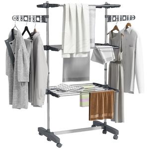 HOMCOM 3-Tier Clothes Airer, Foldable Clothes Drying Rack, Stainless Steel Indoor/Outdoor Clothes Dryer with Wheels & Wings, 142 Aosom UK