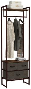 HOMCOM Free Standing Clothes Rail with 3 Fabric Drawers and Storage Shelves, Garment Rack, Hanging Rail for Hallway, Rustic