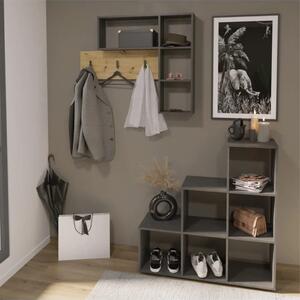 FMD Wall-mounted Coat Rack 4 Open Compartments Anthracite and Oak