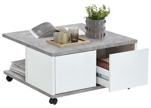 FMD Mobile Coffee Table 70x70x35.5 cm Concrete and Glossy White