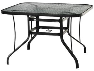 Outsunny Garden Dining Table, Square, Outdoor, with Parasol Hole, Tempered Glass Top, Steel Frame, Black