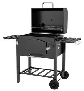 Outsunny Charcoal BBQ Grill Trolley with Shelves, Adjustable Height, Thermometer, Opener, Wheels, Garden Smoker