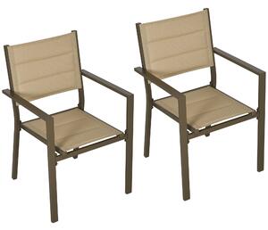 Outsunny Aluminium Stacking Garden Chairs, Set of Two, Durable Outdoor Patio Furniture, Khaki