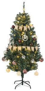 HOMCOM 5' Artificial Prelit Christmas Trees Holiday Décor with Warm White LED Lights, Decoration, Banner, Tag, Ball