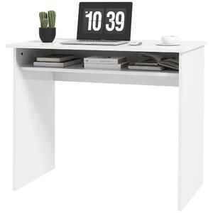 HOMCOM 90 x 50cm Computer Table, Modern Home Office Desk, Small Writing Desk with Storage Shelf, High Gloss White