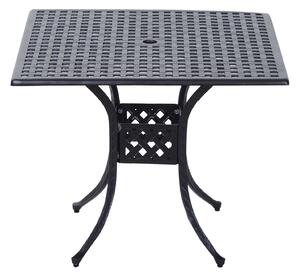 Outsunny Aluminium Square Garden Table with Parasol Hole, Grid Design Outdoor Dining Table for Patio, 90cm, Black