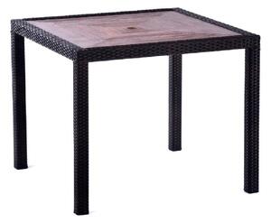 Arlo Teak Polyresin Square Dining Table With Black Brown Weave