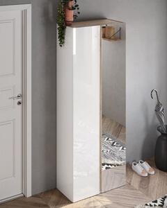 Flint Tall High Gloss Shoe Cabinet 2 Doors In White Cadiz Oak