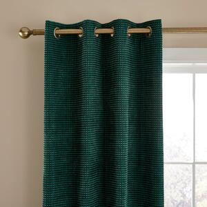 Chenille Spot Thermal Eyelet Curtains Emerald