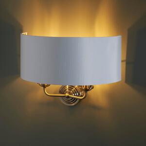 Hixson 2 Light White Fabric Wall Light In Antique Brass