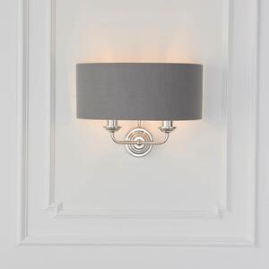 Hixson 2 Light Charcoal Fabric Wall Light In Bright Nickel