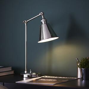 Halifax Satin White Inner Shade Table Lamp In Bright Nickel