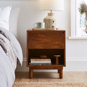Brannock 1 Drawer Bedside Table, Mid Stained Mango Wood Brown