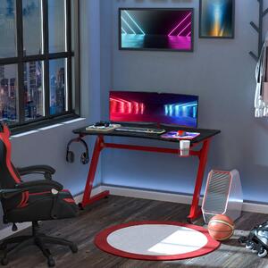 HOMCOM Gaming Desk Steel Frame w/ Cup Headphone Holder Adjustable Feet Cable Organiser Home Office Computer Table Red