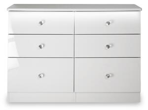 Aria White High Gloss with LED Lighting 6 Drawer Wide Storage Chest | Roseland Furniture