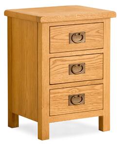 Lanner Waxed Oak Bedside Table, 3 Drawer Chest, Solid Wood | Rustic