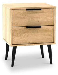 Asher Light Oak 2 Drawer Wooden Bedside Table with Black Legs | Roseland Furniture