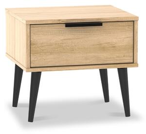 Asher Light Oak Wooden 1 Drawer Bedside with Black Legs | Roseland Furniture