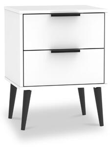 Asher White 2 Drawer Wooden Bedside Table with Black Legs | Roseland Furniture