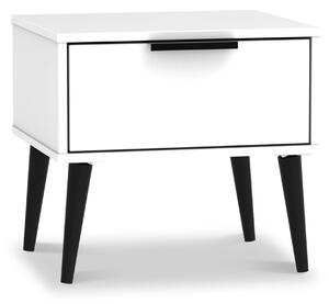 Asher White Wooden 1 Drawer Bedside Table with Black Legs | Roseland Furniture