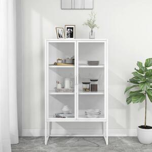 Highboard White 80x35x135 cm Steel and Tempered Glass
