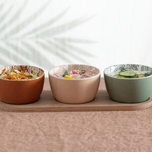 Set of 3 Rivi Ceramic Serving Bowls with Stand Brown