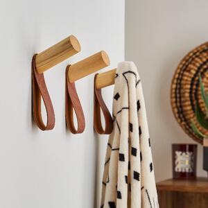 Set of 3 Artisan Wall Hooks with Leather Straps Natural