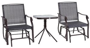 Outsunny Glider Rocking Chair & Table Set 2 Single Seaters Rocker Garden Swing Chair Patio Furniture Bistro Set Grey