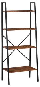 HOMCOM 4-Tier Vintage Ladder Shelf Bookcase Wood Storage Rack Stand Plants Display Black brown Aosom UK