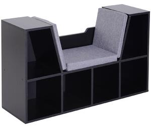HOMCOM Bookcase Shelf Storage Seat with Cushion Sideboard Kids Children Reading Bedroom Living Room Organizer Black Aosom UK