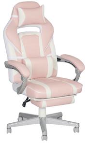 HOMCOM Faux Leather Reclining Gaming Chair, with Footrest - Pink/White Aosom UK