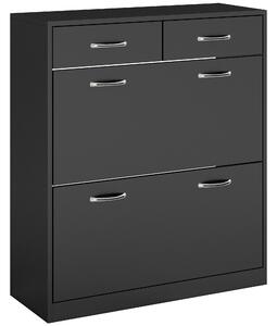 HOMCOM Narrow Shoe Storage with 2 Flip Drawers and Adjustable Shelves Shoe Cabinet Organizer for 12 Pairs of Shoes, Black