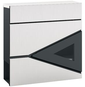 HOMCOM Wall Mounted Post Box with Viewing Window, 2 Lock, Modern Galvanised Steel Mailbox with Copper Core, Weatherproof Letterbox for Outdoor Use, Easy to Install, Silver