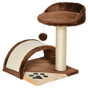 PawHut Cat Scratching Post, Indoor Activity Centre, Kitten Climber with Scratcher, Hanging Ball, Brown Aosom UK