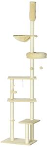 PawHut Cat Tree Floor to Ceiling, 6-Tier Play Tower with Scratching Post, Platforms, Adjustable Height, Beige