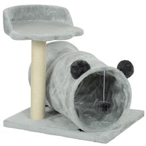 PawHut 47cm Small Cat Tree w/ Scratching Post, Bed, Cat Tunnel, Toy Ball, Grey Aosom UK