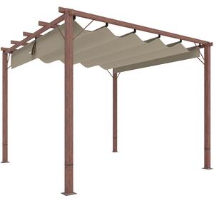 Outsunny 3 x 3 m Retractable Roof Pergola - Natural Wood Finish
