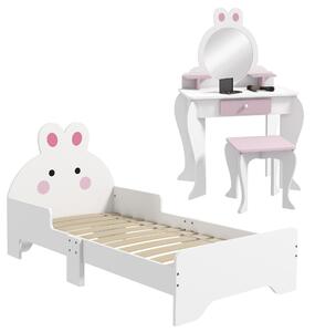 ZONEKIZ Kids Bedroom Furniture Set, Wooden with Dressing Table, Stool, Bed, Bunny-Design, for 3-6 Years Aosom UK